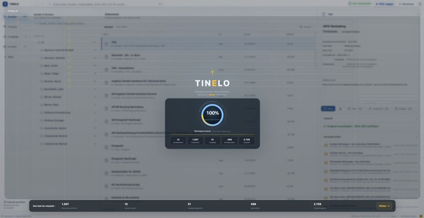 TINELO Workspace bereit